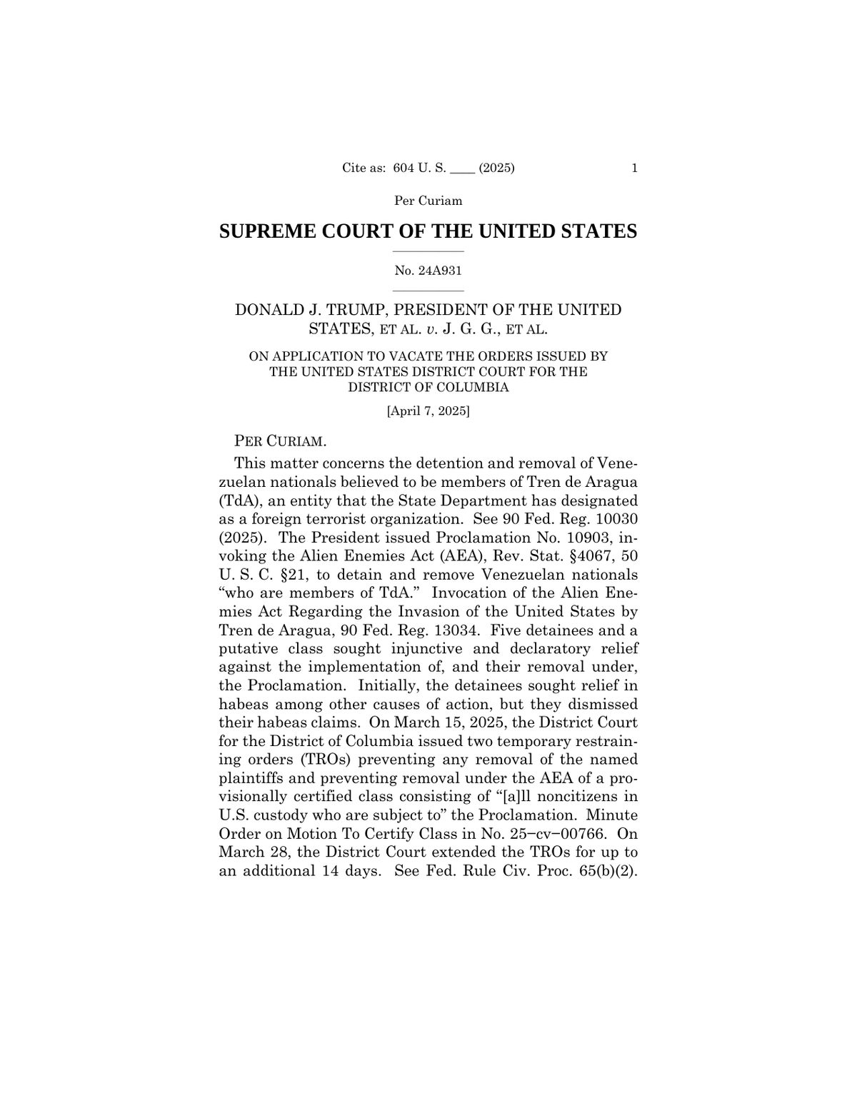 Screenshot of Supreme Court Trump v. J.G.G. 24A931 vacatur excerpt